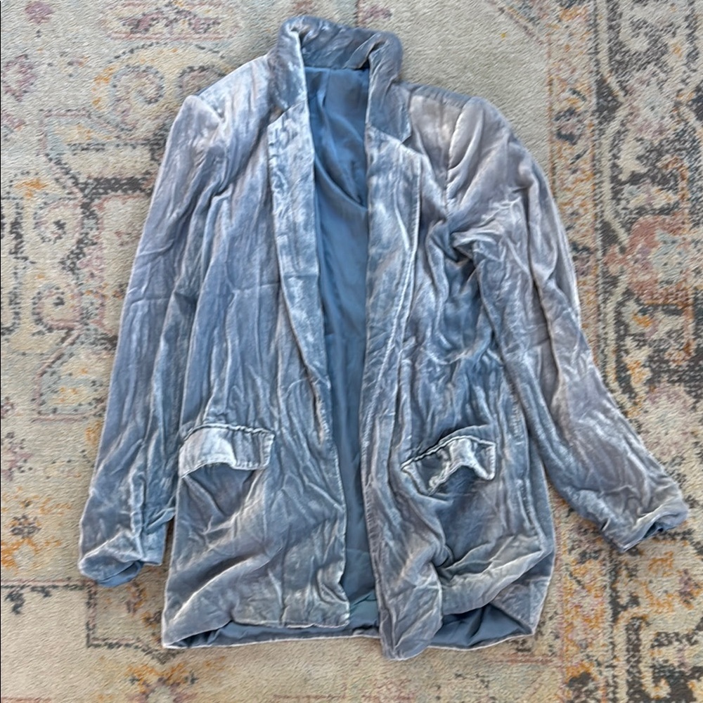 Silver Gray Blazer with Metallic Sheen and High Collar